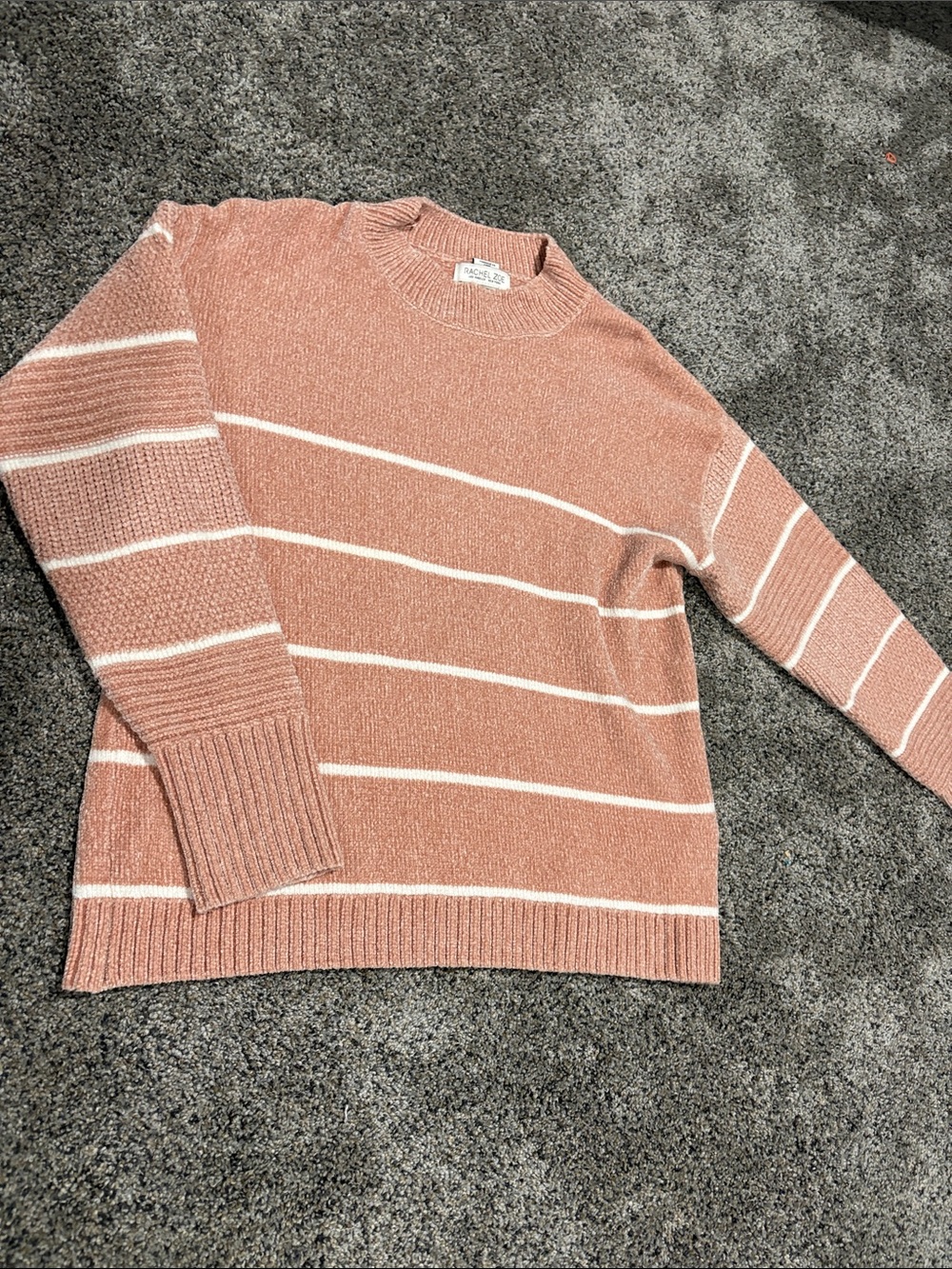 Rachel Zoe Dusty Rose & White Striped Crewneck Sweater